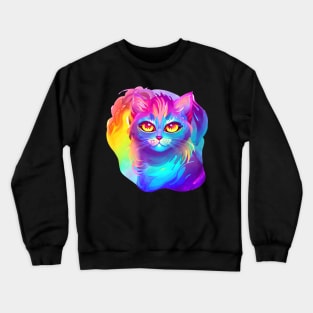 Colorful Large Eyed Cat Crewneck Sweatshirt